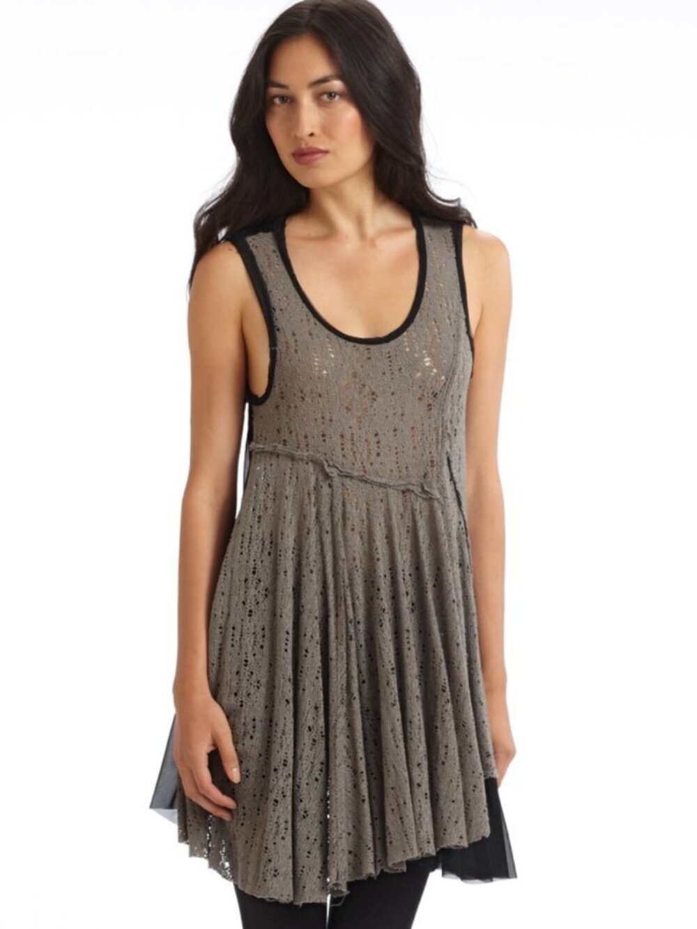 Vintage Free People Luscious Lagoon Webbed Lace Slip Dress Grey Black Mesh AHS